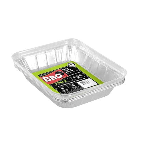 Foil Tray Rectangle With Clear Plastic Lids 3 Pk
