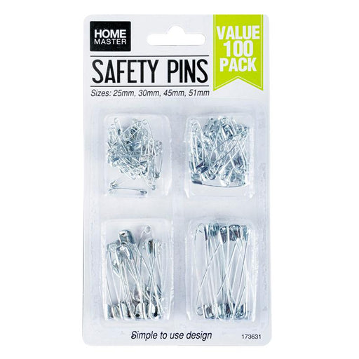 Safety Pins 100 Pack Assorted