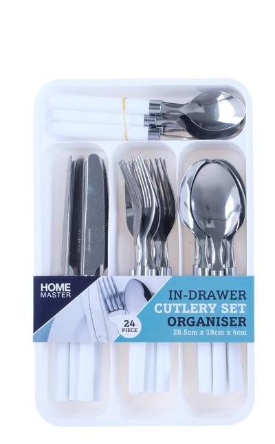 Cutlery Set 24pc With Drawer Tray - White