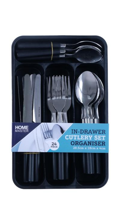 Cutlery Set 24pc With Drawer Tray - Black