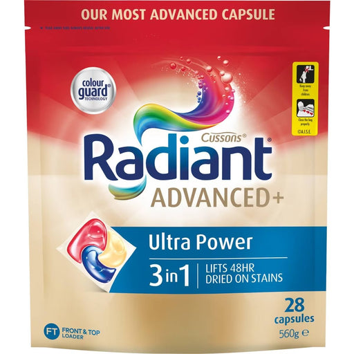 Radiant Advanced+ Ultra Power 3-in-1 Laundry Capsules Detergent 28 Pack