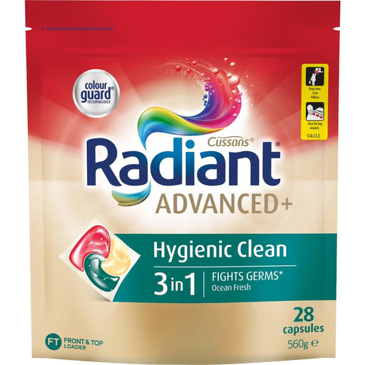 Radiant Advanced+ Hygienic Clean 3-in-1 Laundry Capsules 28 Pack Ocean Fresh