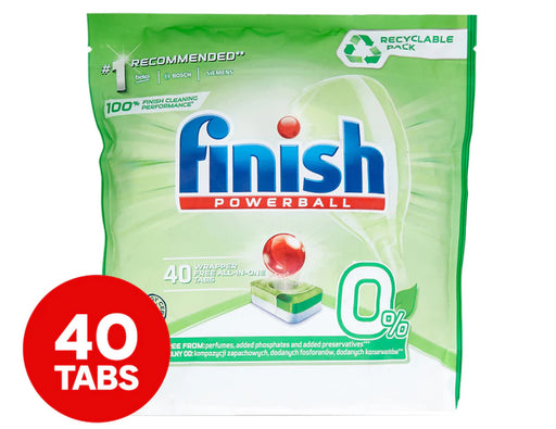 Finish Powerball 0% Wrapper Free All-In-One Dishwashing Tabs 40 PK