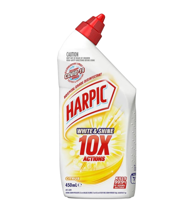 Harpic Toilet Cleaner White & Shine Bleach Gel Citrus 450ml