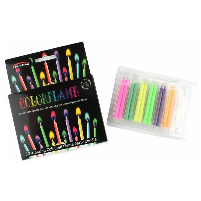Coloured Flamed Birthday Candles 12PK