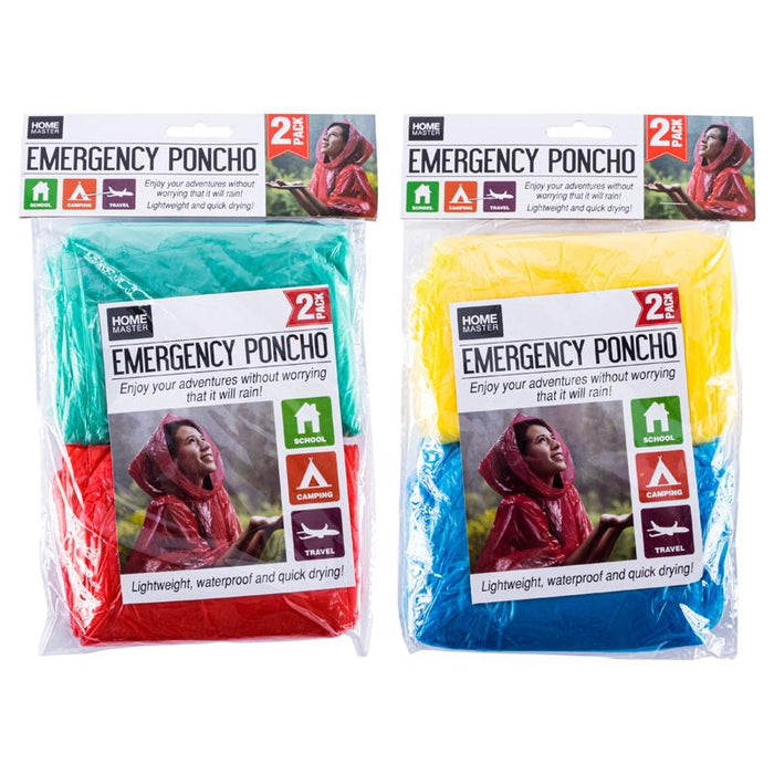 Coloured Emergency Poncho 2 PK