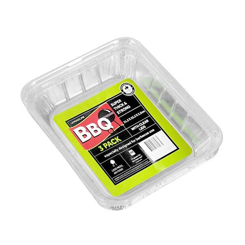 Foil Tray Rectangle With Clear Plastic Lids 3 Pk