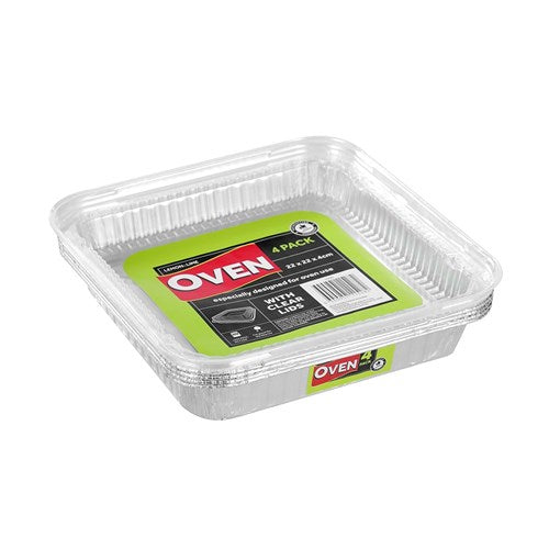 Foil Trays 4 Pk Square With Clear Lids