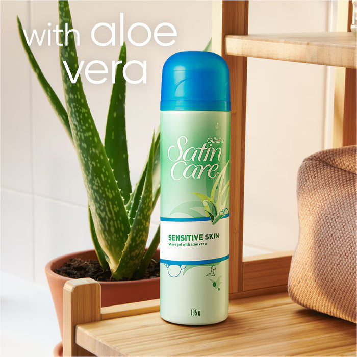 Gillette Shave Gel Scented Satin Care Sensitive With A Touch Of Aloe Vera 195g
