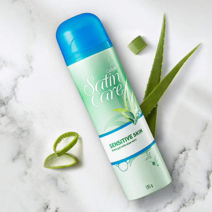 Gillette Shave Gel Scented Satin Care Sensitive With A Touch Of Aloe Vera 195g