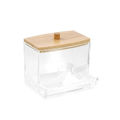 Bano Cotton Bud Dispenser With Bamboo Lid