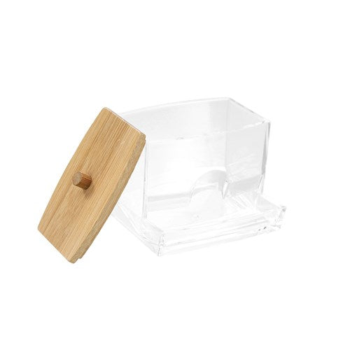 Bano Cotton Bud Dispenser With Bamboo Lid