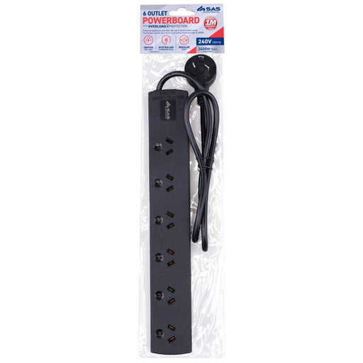 Power Board 6 Outlets With Surge Protection 1 Metre