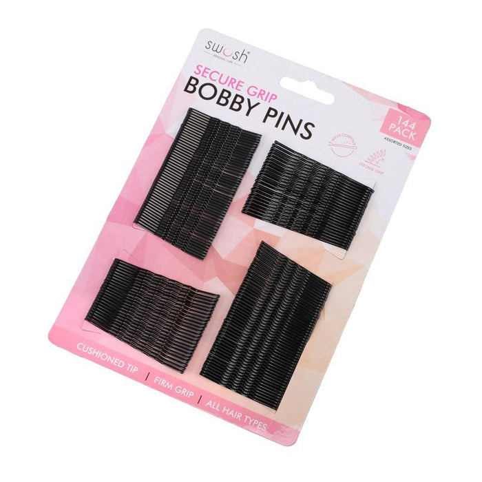 Bobby Pin 144pc Set - Includes 96 Small Pins 4.5cm & 48 Large Pins 6cm - Black
