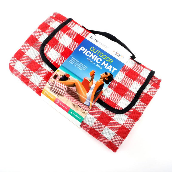 Picnic Outdoor Rug Mat Chequered With Handle 1.5m x 1.3m