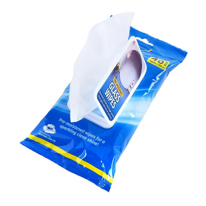 Pre Moistened Cleaning Wipes 40 Pk - Glass