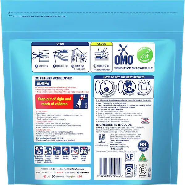 OMO Sensitive Laundry Capsules 3-In-1 28 pack