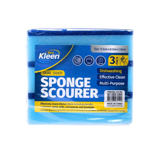 Sponge Scourer Dual Sided 3 Pk