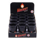 A black display box of Butt Bucket Ashtray, showing 12 black ashtrays arranged in a 3x4 grid. The display box features the Butt Bucket logo with a skull and flames.