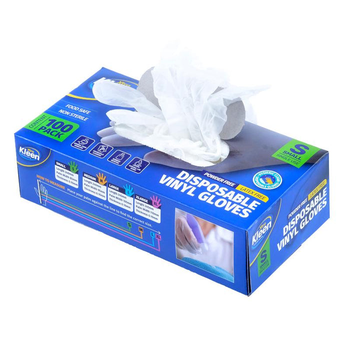Gloves Powder Free Disposable - Vinyl - Clear - Small 100pk