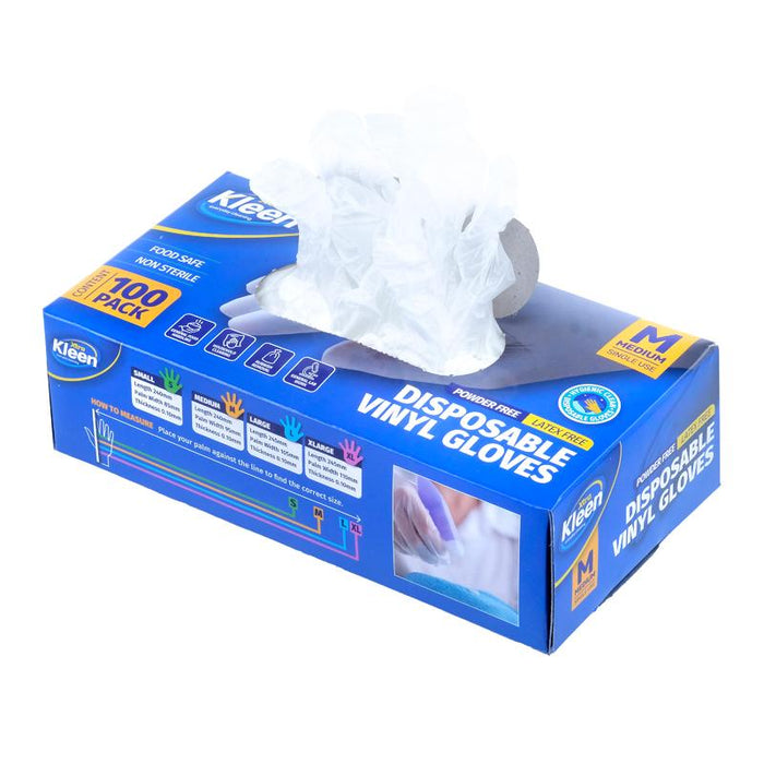 Gloves Powder Free Disposable - Vinyl - Clear - Medium 100pk