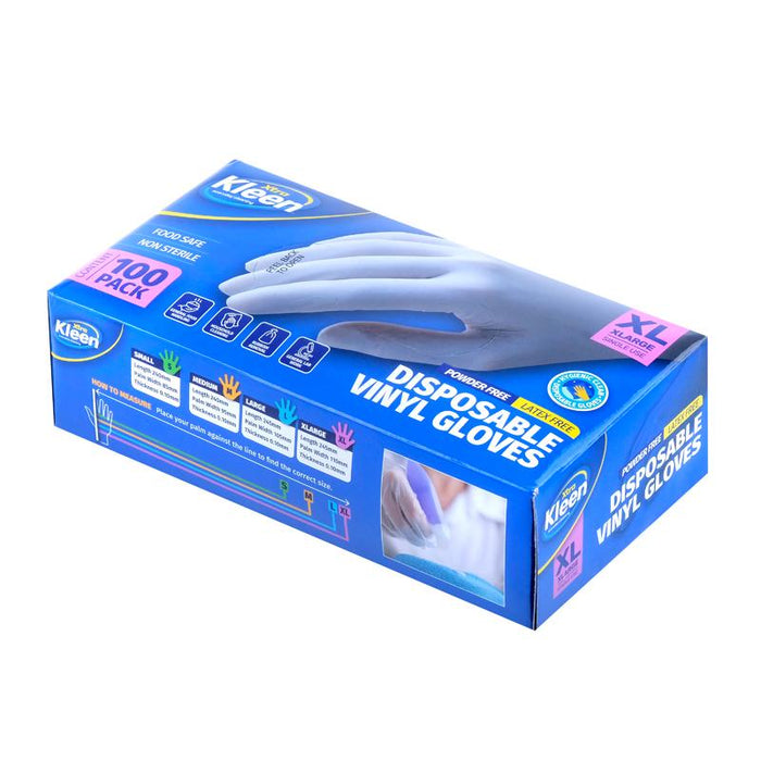 Gloves Powder Free Disposable - Vinyl - Clear - X Large 100pk