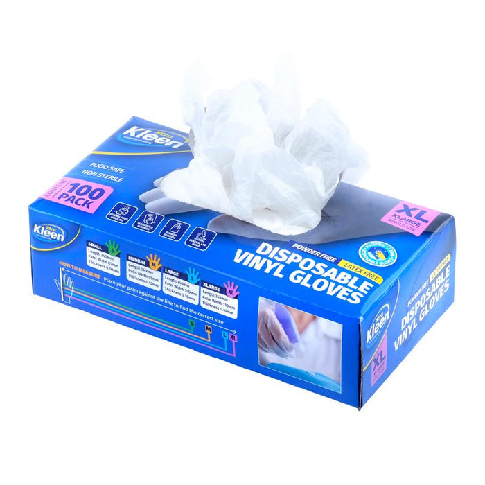 Gloves Powder Free Disposable - Vinyl - Clear - X Large 100pk