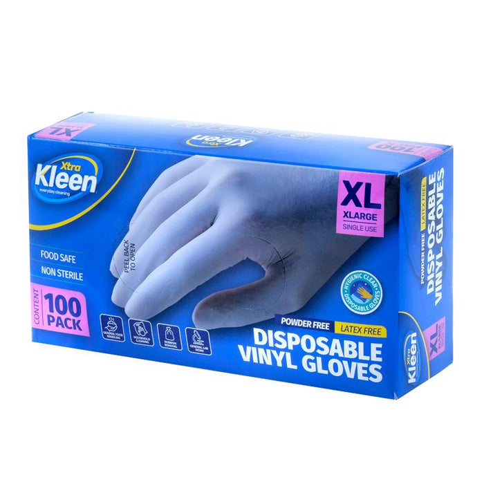 Gloves Powder Free Disposable - Vinyl - Clear - X Large 100pk