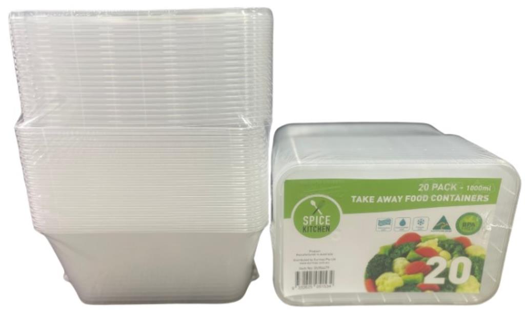 Bulk 20PK Pack Take Away Containers 1 Litre (1000mls)