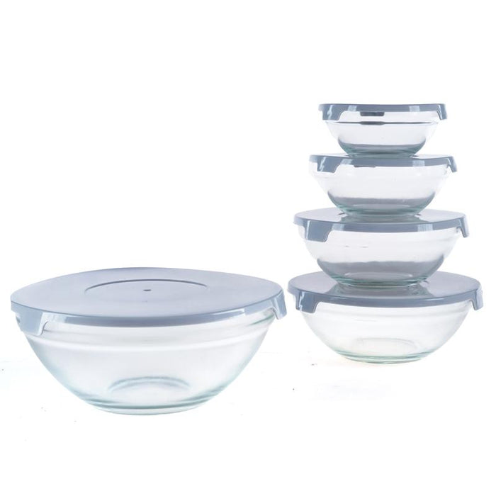 Container Set Glass Round Bowl With Lid 5pc - 120ml, 200ml, 300ml, 450ml, 860ml