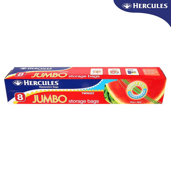 JUMBO Hercules Storage Bags Resealable Twin Zip Jumbo 8pk 33cm x 38cm