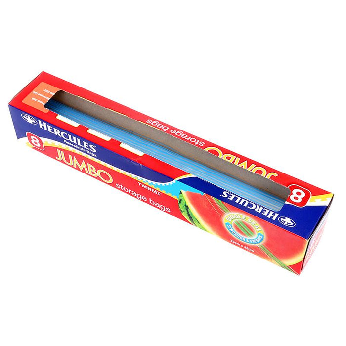 Hercules Storage Bags Resealable Twin Zip Jumbo 8pk 33cm x 38cm