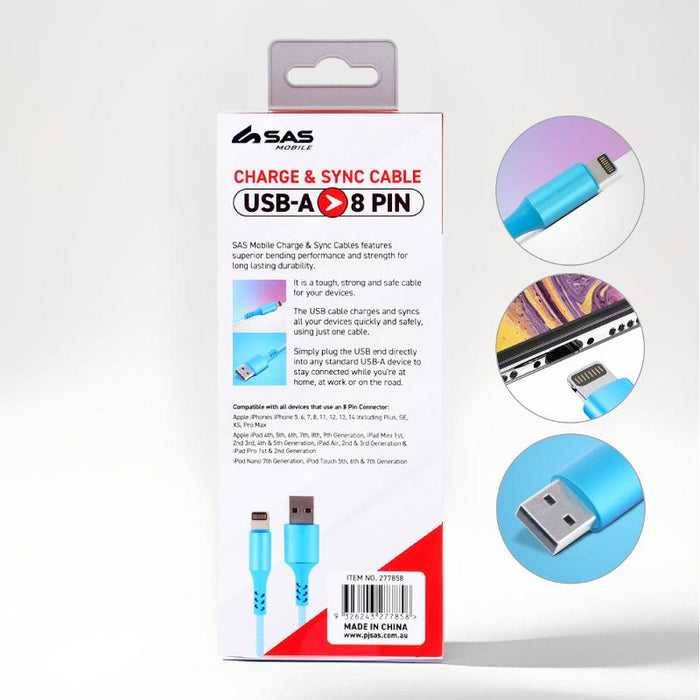 Charge & Sync USB A to 8 Pin PVC Cable - Suitable for iPhone Devices - Rainbow - 2 metre
