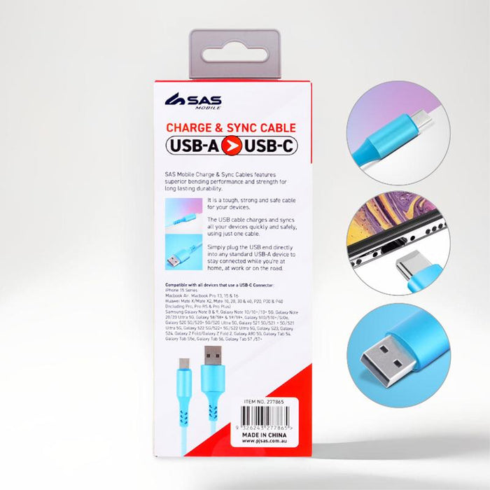 Charge & Sync USB A to Type C PVC Cable - Rainbow - 2 metre