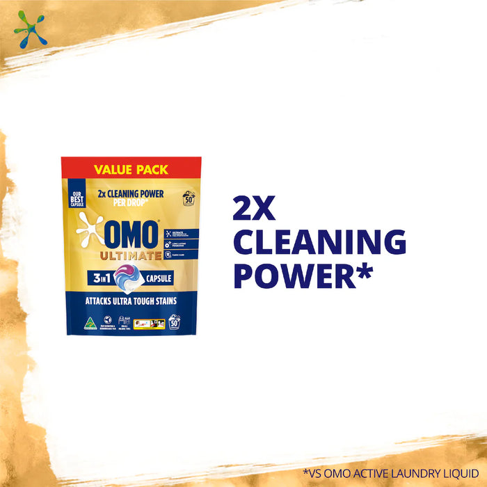 OMO Bulk 50PK Ultimate 3 In 1 Laundry Liquid Capsules