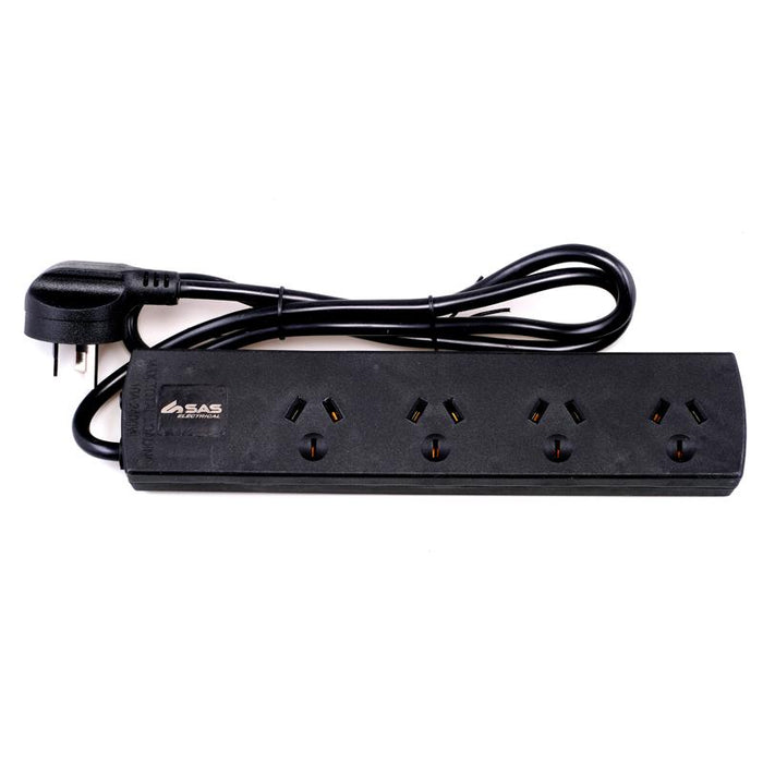 Power Board 4 Outlets with Surge Protection 1 Metre Cord - Black