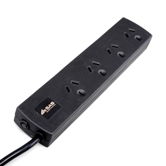 Power Board 4 Outlets with Surge Protection 1 Metre Cord - Black