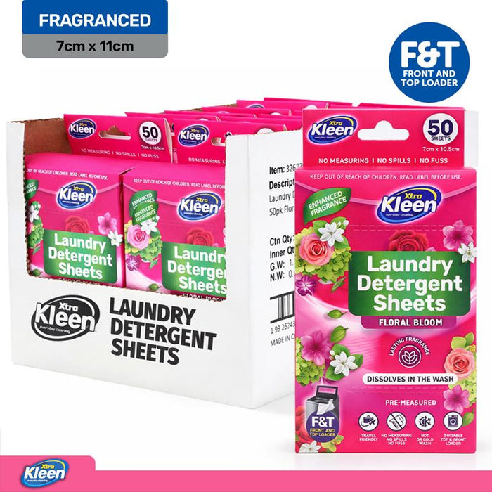 Laundry Bulk 50PK Detergent Sheets Dissolvable Pre-Measured - Floral Bloom Up to 50 Washes