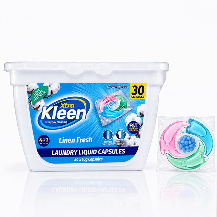 Laundry Bulk 30PK Capsules With In Wash Booster Beads - Linen Fresh