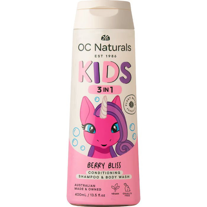 OC Naturals Kids 3-In-1 Shampoo, Conditioner + Body Wash Berry Bliss 400ml