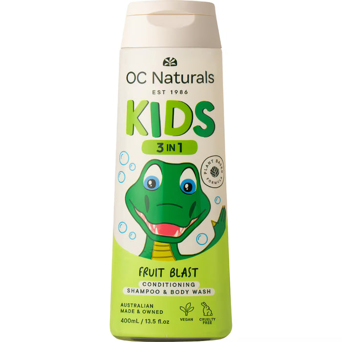 OC Naturals Kids 3-In-1 Shampoo, Conditioner + Body Wash Fruit Blast 400ml