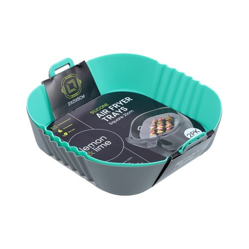 Silicone Air Fryer Tray 2Pk - Aqua & Grey