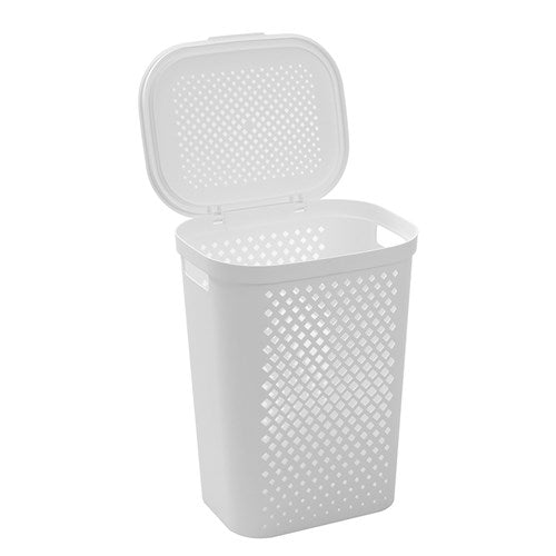 Boxsweden Diamond Laundry Hamper Lidded 56 Litre White *** LOCAL DELIVERY ONLY *** No postage available on this item