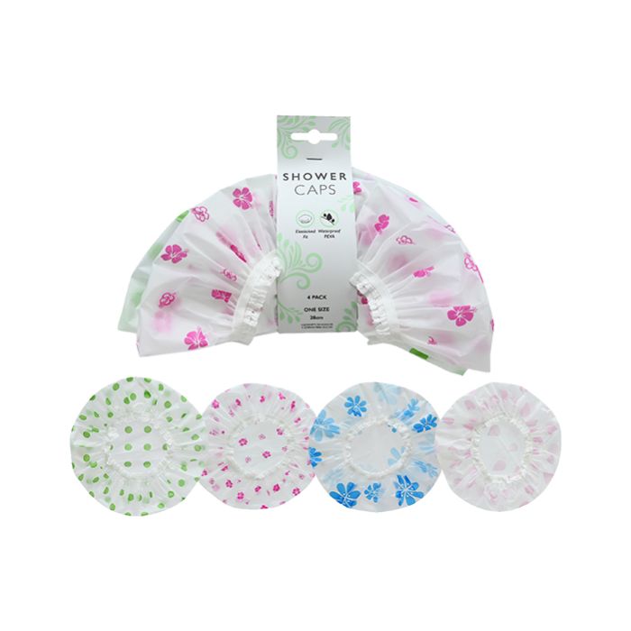 Shower Caps With Print 4 Pack