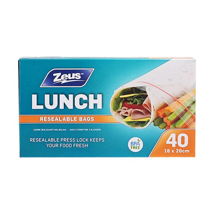 Zeus Lunch Bags 40PK With Press Lock  18 x 20cm