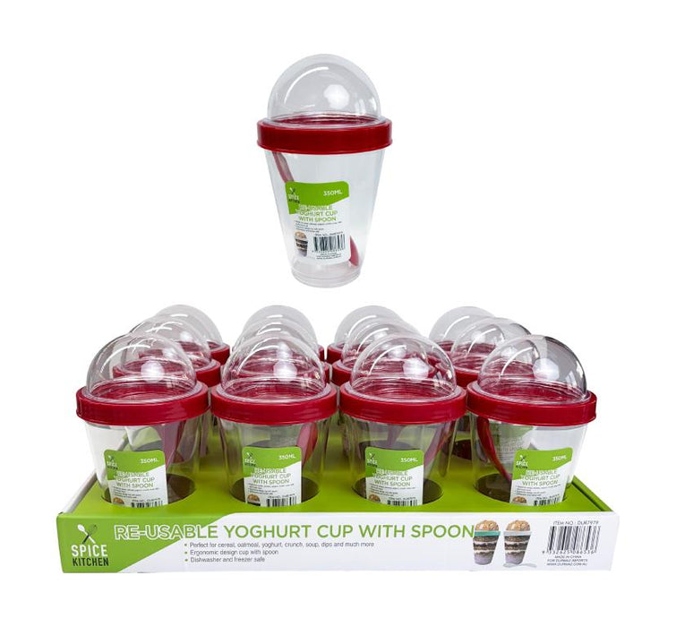 Re-Usable Yoghurt Cup With Spoon - Red Series