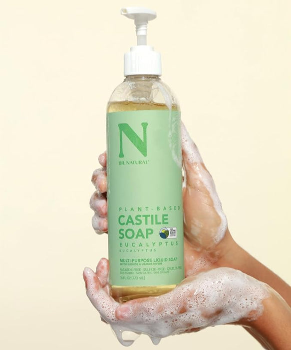 Dr. Natural Castile Liquid Soap - Multi-Use Body Wash, Shampoo and Face Wash - Hydrating Body Soap for Skin, Hair, Pets and Home - Eucalyptus - 473 ml