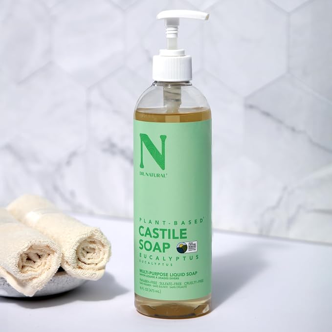 Dr. Natural Castile Liquid Soap - Multi-Use Body Wash, Shampoo and Face Wash - Hydrating Body Soap for Skin, Hair, Pets and Home - Eucalyptus - 473 ml