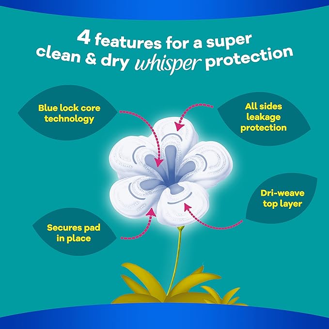 Whisper Overnight Heavy Flow Pads With Wings 8PK