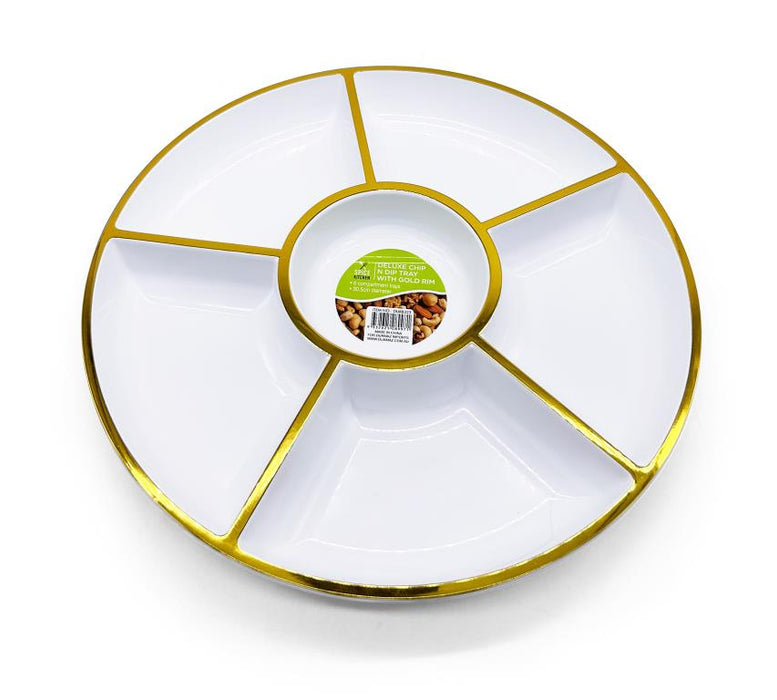 Lux Chip & Dip Tray Gold Rim
